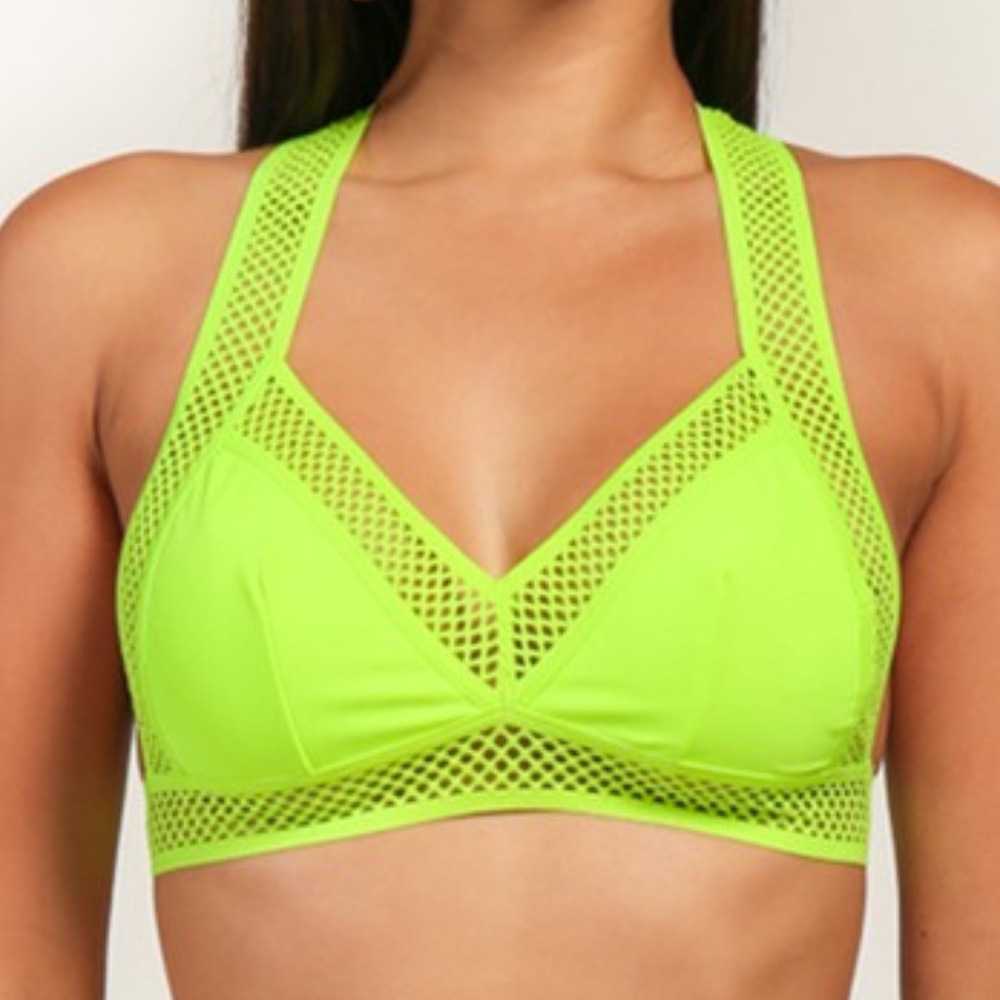 High Waist Elastic Swimsuit Bikini - Neon Green - Picture 2 of 6